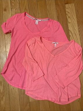 Victoria's Secret Pink V-Neck Tee Lot - Coral & Hot Pink